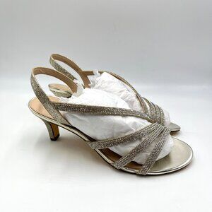 Nina‎ Womens Size 8 Gold Silver Sparkly Strappy Dress Sandals Heels Shoes